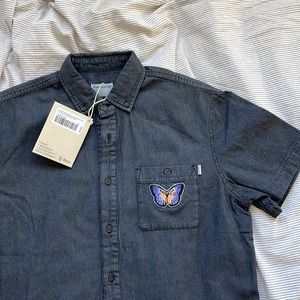 Frank & Oak Short Sleeved Denim Shirt - Washed Black